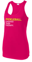 Load image into Gallery viewer, Pickleball. Cheaper Than Therapy. - Womens Performance Racerback Tank