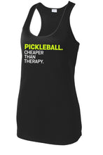 Load image into Gallery viewer, Pickleball. Cheaper Than Therapy. - Womens Performance Racerback Tank