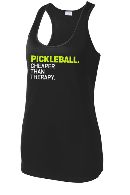 Pickleball. Cheaper Than Therapy. - Womens Performance Racerback Tank
