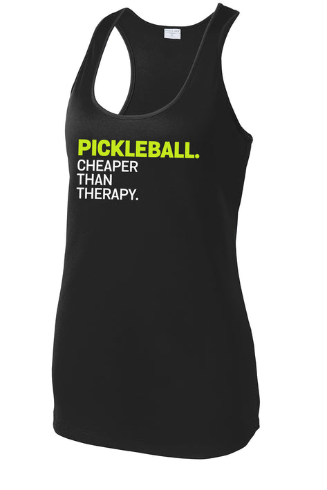 Pickleball. Cheaper Than Therapy. - Womens Performance Racerback Tank